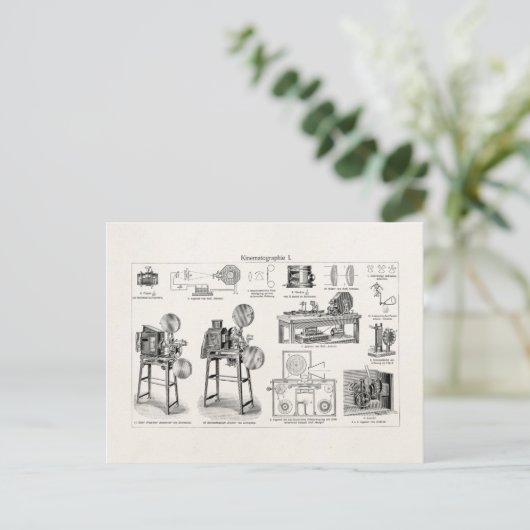 ヴィンテージ旧アンティークカメラ映画撮影 ポストカード (スタンド正面)