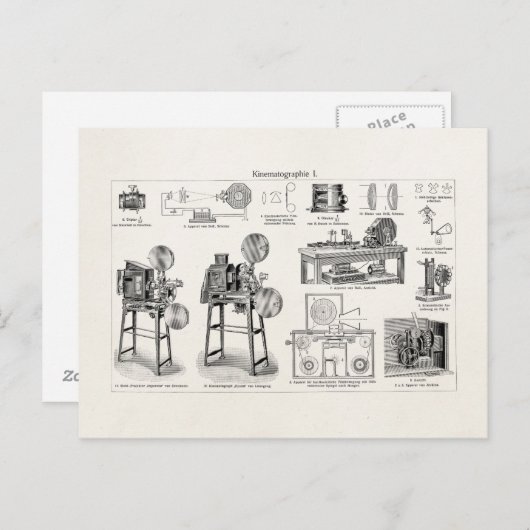 ヴィンテージ旧アンティークカメラ映画撮影 ポストカード (正面/裏面)