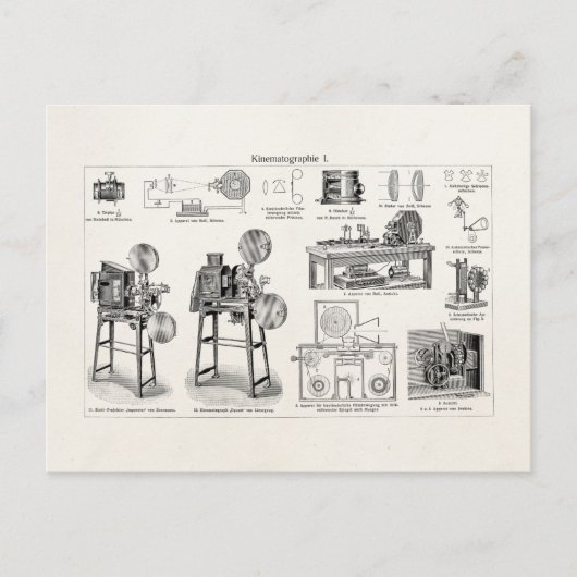 ヴィンテージ旧アンティークカメラ映画撮影 ポストカード (正面)