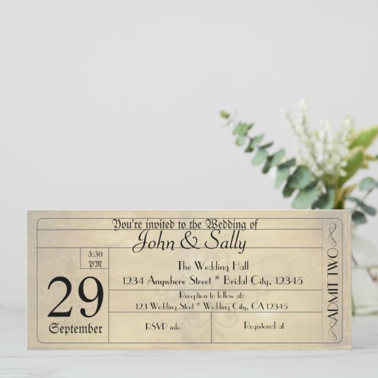 ヴィンテージ旧スタイルチケット結婚式招待状 招待状 (スタンド正面)