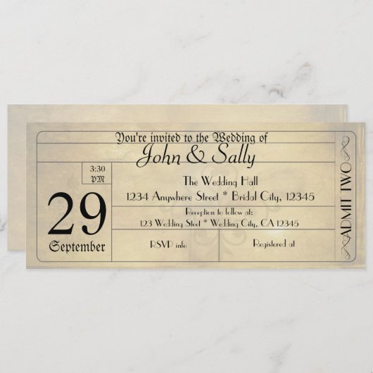 ヴィンテージ旧スタイルチケット結婚式招待状 招待状 (正面/裏面)