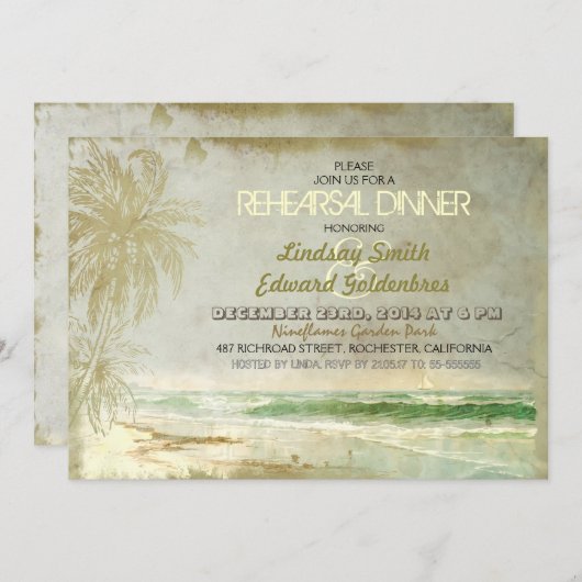 ヴィンテージ旧ビーチリハーサル夕食招待状 招待状 (正面/裏面)
