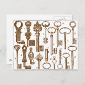 ヴィンテージ旧ファッションドアンティーク鍵セット ポストカード (正面/裏面)
