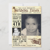 ヴィンテージ旧レトロ新聞誕生日タイムズ2写真 招待状 (正面)