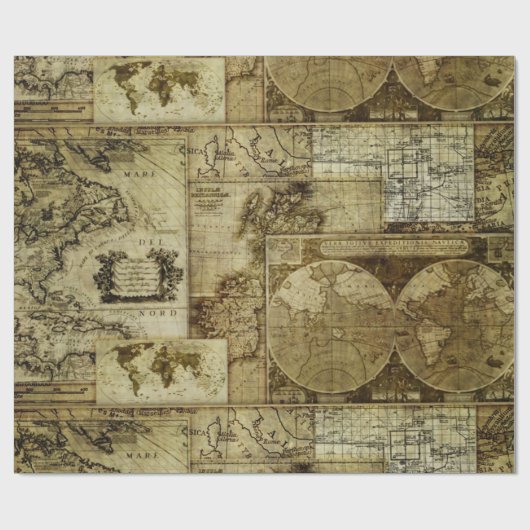 ヴィンテージ旧ワールドマップアンティークマップパターン ラッピングペーパー (フラット)