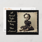 ヴィンテージ旧不気味な人形ハローウィンパーティ招待状 ポストカード (正面/裏面)