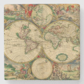 ヴィンテージ旧世界の地図 ストーンコースター (正面)