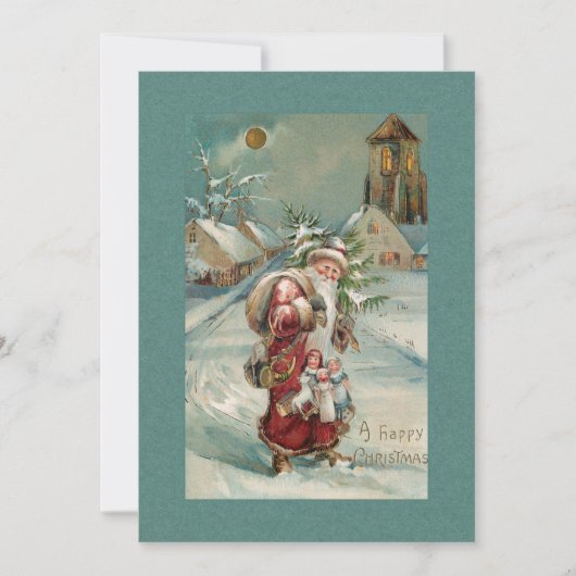 ヴィンテージ旧世界の父のクリスマスin雪 シーズンカード (正面)