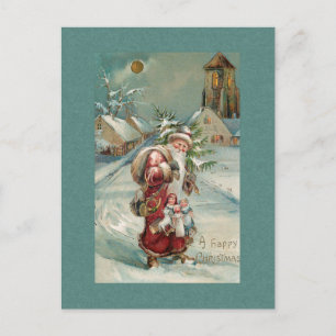 ヴィンテージ旧世界の父のクリスマスin雪 ポストカード