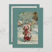 ヴィンテージ旧世界の父のクリスマスin雪 ポストカード (正面/裏面)