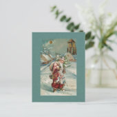 ヴィンテージ旧世界の父のクリスマスin雪 ポストカード (スタンド正面)