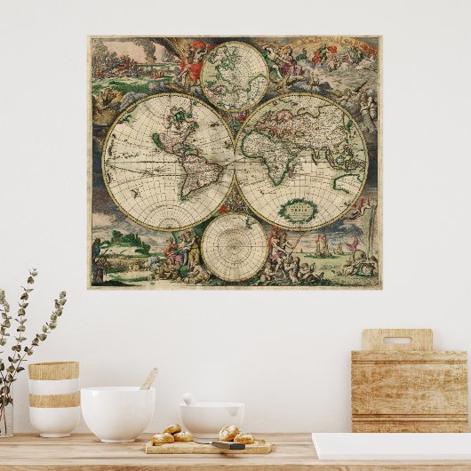 ヴィンテージ旧世界アンティークの地図 ポスター (キッチン)