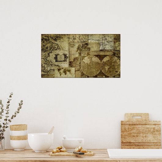 ヴィンテージ旧世界アンティークマップ ポスター (キッチン)