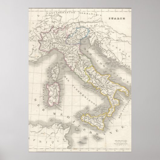 ヴィンテージ旧世界イタリアの地図イタリアングルメ ポスター (正面)