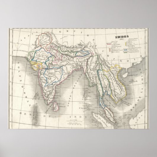 ヴィンテージ旧世界インドインディアン地図プリント クール ポスター (正面)