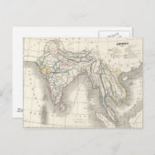 ヴィンテージ旧世界インド地図プリントはがき ポストカード (正面/裏面)