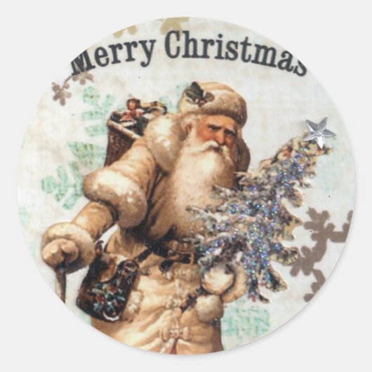 ヴィンテージ旧世界サンタクロースのクリスマスステッカー ラウンドシール (正面)