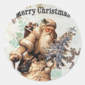 ヴィンテージ旧世界サンタクロースのクリスマスステッカー ラウンドシール