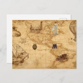ヴィンテージ旧世界マップスチームパンク ポストカード (正面/裏面)