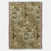 ヴィンテージ旧世界地図とアンティーク地図 スローブランケット (正面縦)