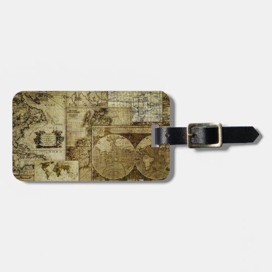 ヴィンテージ旧世界地図とアンティーク地図 ラゲッジタグ (正面横)