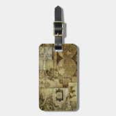 ヴィンテージ旧世界地図とアンティーク地図 ラゲッジタグ (正面縦)