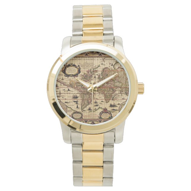 ヴィンテージ旧世界地図の歴史愛好家 腕時計 (正面)