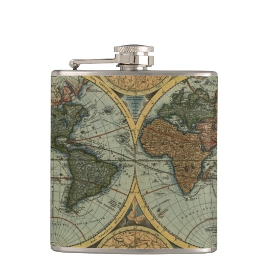 ヴィンテージ旧世界地図の歴史 – バフ フラスク (正面)
