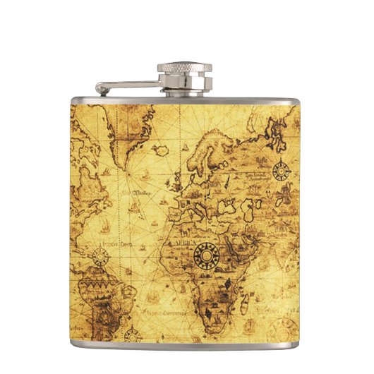ヴィンテージ旧世界地図の歴史 – バフ フラスク (正面)