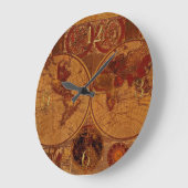 ヴィンテージ旧世界地図の歴史 – バフ ラージ壁時計 (傾斜)