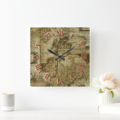 ヴィンテージ旧世界地図アンティーク図 スクエア壁時計 (ホーム)