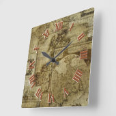 ヴィンテージ旧世界地図アンティーク図 スクエア壁時計 (傾斜)