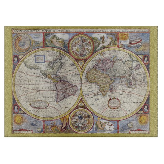 ヴィンテージ旧世界地図アンティーク地図 カッティングボード (正面)