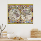ヴィンテージ旧世界地図アンティーク地図 ポスター (キッチン)
