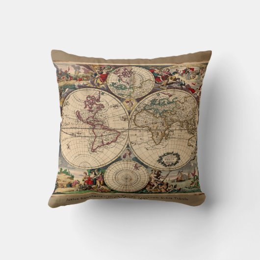ヴィンテージ旧世界地図デコークッション クッション (裏面)