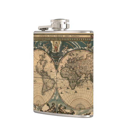 ヴィンテージ旧世界地図ヒストリオーバーデザイン フラスク (左)
