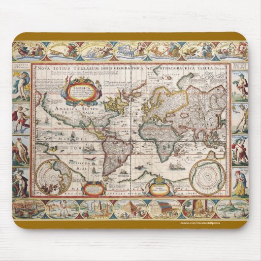 ヴィンテージ旧世界地図ヒストリオーバーデザイン マウスパッド (正面)