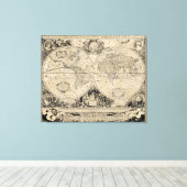 ヴィンテージ旧世界地図ベージュとブラック キャンバスプリント (インサイチュ (ウッドフロア))