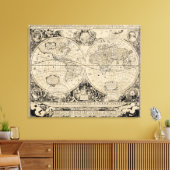 ヴィンテージ旧世界地図ベージュとブラック キャンバスプリント (インサイチュ (リビング))