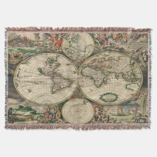 ヴィンテージ旧世界地図 スローブランケット (正面)