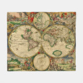 ヴィンテージ旧世界地図 フリースブランケット (正面(横))
