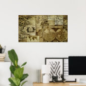 ヴィンテージ旧世界地図 ポスター (ホームオフィス)