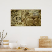 ヴィンテージ旧世界地図 ポスター (キッチン)