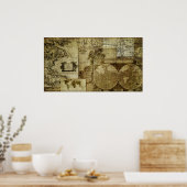 ヴィンテージ旧世界地図 ポスター (キッチン)