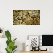 ヴィンテージ旧世界地図 ポスター (ホームオフィス)