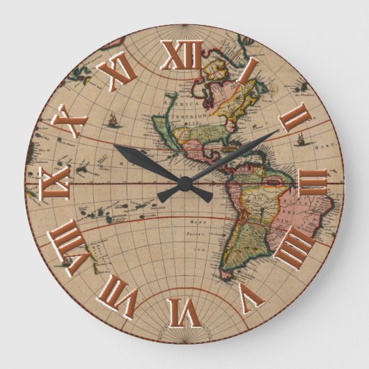 ヴィンテージ旧世界地図 ラージ壁時計 (正面)