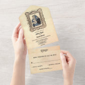 ヴィンテージ旧古代提案素朴レトロ結婚ズ オールインワン招待状 (貼ってはがせる)