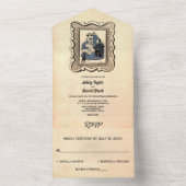 ヴィンテージ旧古代提案素朴レトロ結婚ズ オールインワン招待状 (内側)