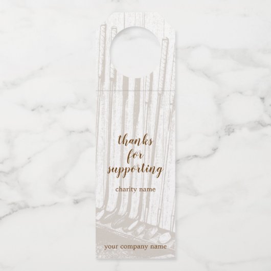 ヴィンテージ旧式なブラウン及び白いゴルフ募金活動 ボトルネックタグ (正面)