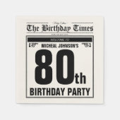 ヴィンテージ旧新聞カスタム第80回バースデーパーティー スタンダードカクテルナプキン (正面)